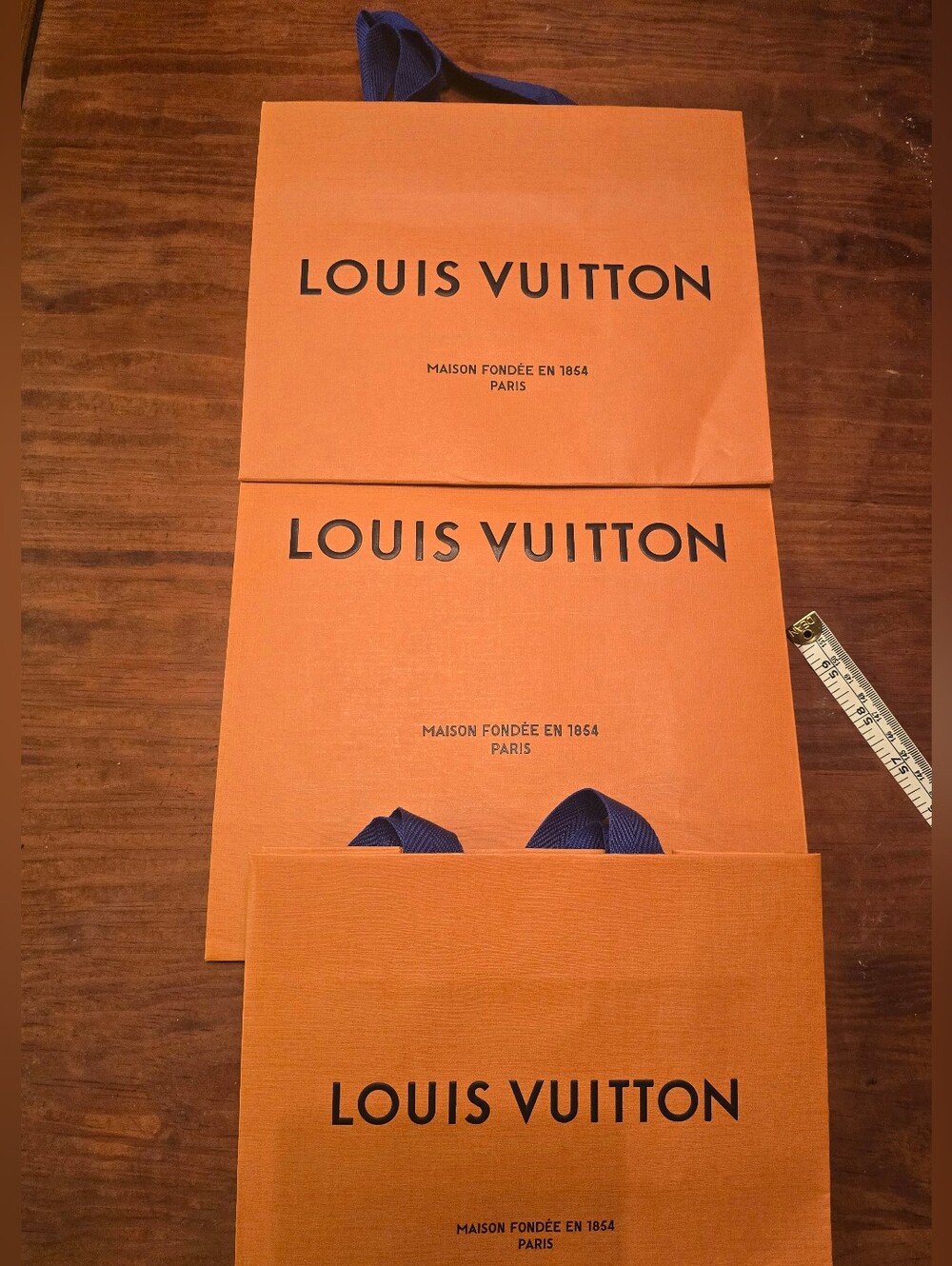 Louis Vuitton Orange Shopping Bags with Blue Ribbon Handles - Trio EUC - Picture 8 of 8